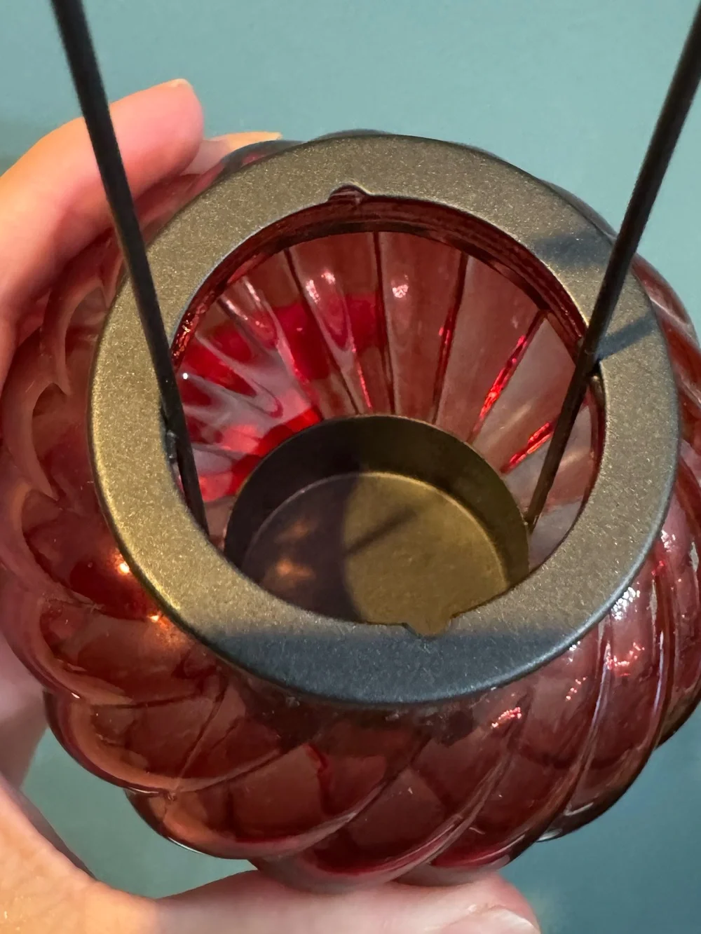 Pier 1 Glass Hanging Tea light Lantern Set - Green and Deep Red